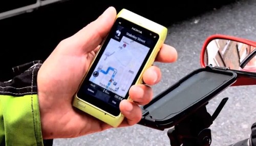 Turn by turn GPS guidance on Ovi Maps on a motorcycle