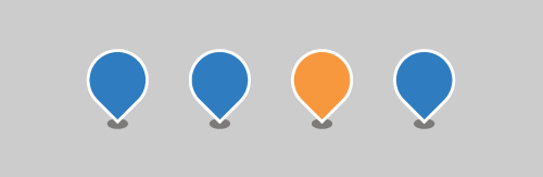 Consistency - a row of blue and orange map pins